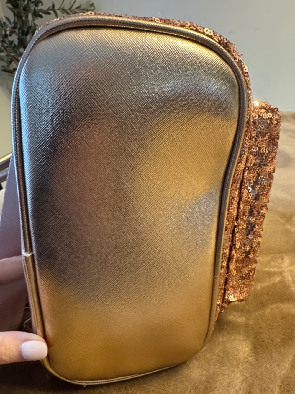 EUC! Loungefly Rose Gold Sequin Mini Backpack with Ears and a Metallic Bow - Picture 7 of 10